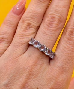 TGGC 925 Sterling Silver naturalAmethyst Half Eternity Ring -UK Size P