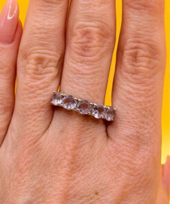 TGGC 925 Sterling Silver naturalAmethyst Half Eternity Ring -UK Size P