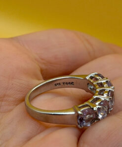 TGGC 925 Sterling Silver naturalAmethyst Half Eternity Ring -UK Size P