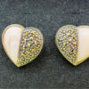 Vintage Silver, Marcasite and Mother of Pearl Heart Earrings #21