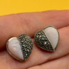 Vintage Silver, Marcasite and Mother of Pearl Heart Earrings #21