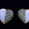 Vintage Silver, Marcasite and Mother of Pearl Heart Earrings #21