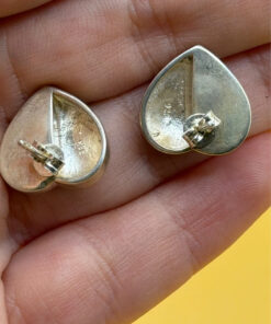 Vintage Silver, Marcasite and Mother of Pearl Heart Earrings