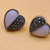 Vintage Silver, Marcasite and Mother of Pearl Heart Earrings #21