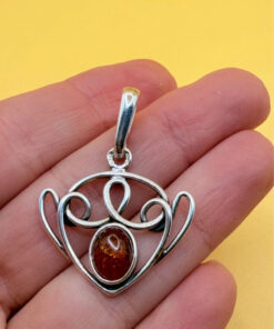 sterling silver and amber ,with a Baltic amber Vintage Pendant #147