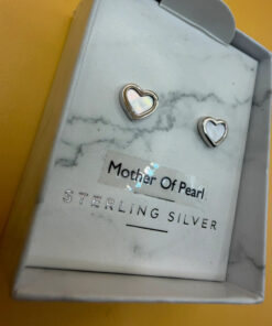 Sterling Silver Mother Of Pearl Heart Stud Earrings