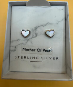 Sterling Silver Mother Of Pearl Heart Stud Earrings