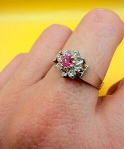 Silver ring with lab-created ruby, size P#4