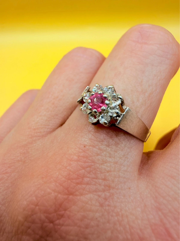 Silver ring with lab-created ruby, size P#4