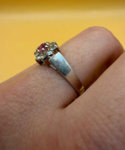 Silver ring with lab-created ruby, size P