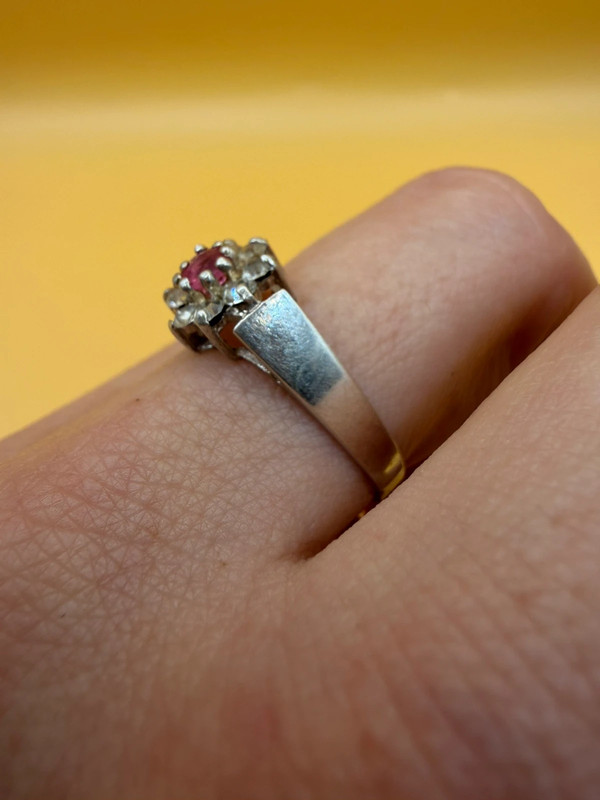 Silver ring with lab-created ruby, size P#4