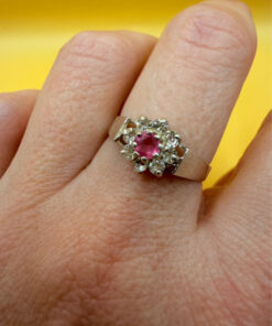Silver ring with lab-created ruby, size P#4