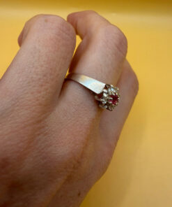 Silver ring with lab-created ruby, size P