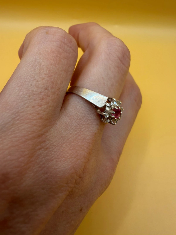Silver ring with lab-created ruby, size P#4