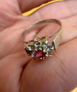Silver ring with lab-created ruby, size P