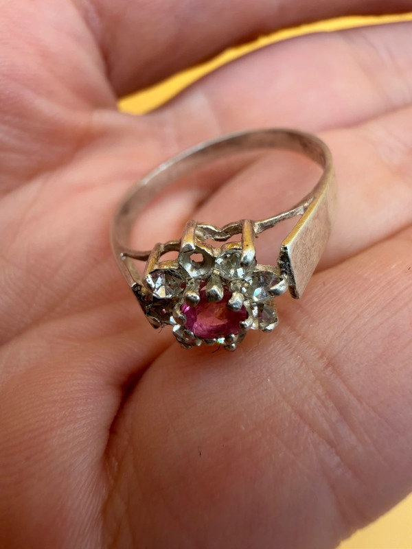 Silver ring with lab-created ruby, size P#4