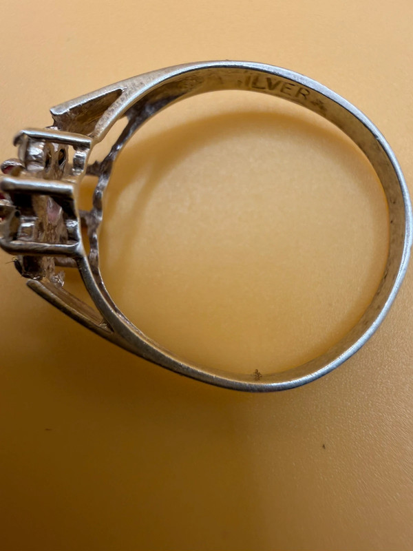 Silver ring with lab-created ruby, size P#4