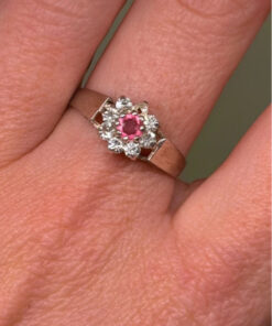 Silver ring with lab-created ruby, size P