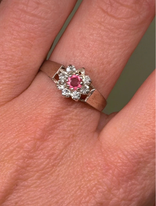 Silver ring with lab-created ruby, size P#4