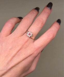 Silver ring with lab-created ruby, size P