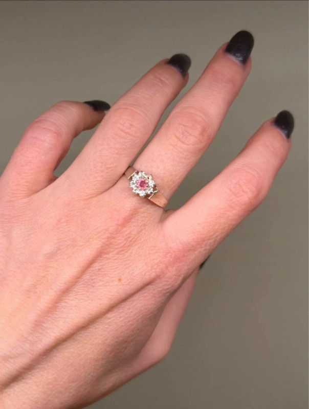 Silver ring with lab-created ruby, size P#4