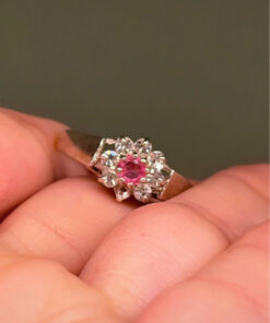 Silver ring with lab-created ruby, size P