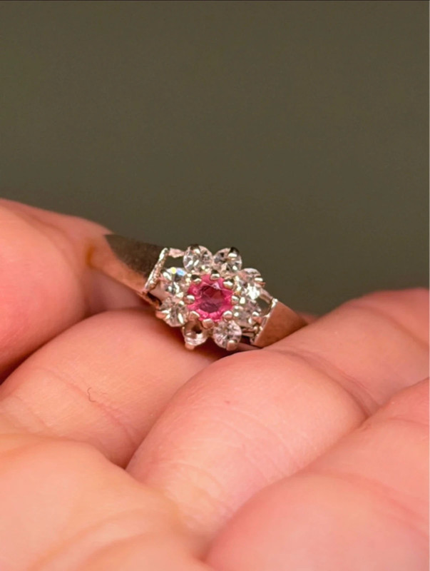 Silver ring with lab-created ruby, size P#4