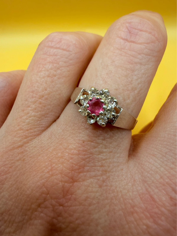 Silver ring with lab-created ruby, size P#4