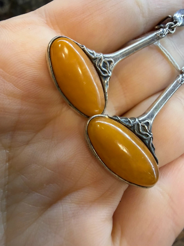 New Sterling silver earrings with natural amber ethnic