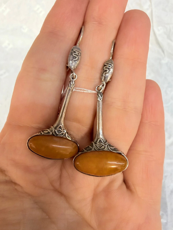 New Sterling silver earrings with natural amber ethnic