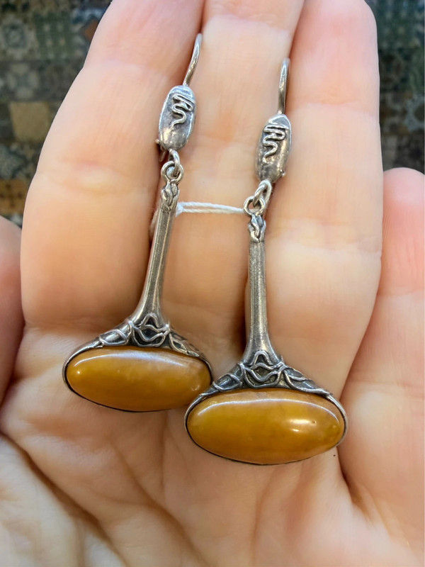 New Sterling silver earrings with natural amber ethnic