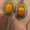 Ethnic-Style Sterling Silver Earrings with Natural Amber
