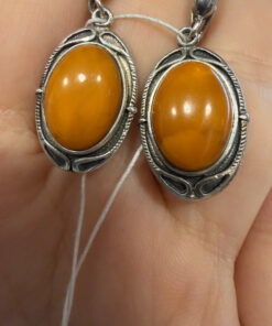 Ethnic-Style Sterling Silver Earrings with Natural Amber