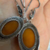 Ethnic-Style Sterling Silver Earrings with Natural Amber