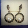 Beautiful silver earrings with marcasite and natural pearls#114