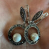 Beautiful silver earrings with marcasite and natural pearls#114