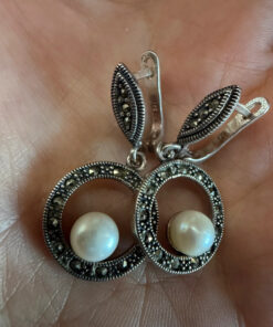 Beautiful silver earrings with marcasite and natural pearls