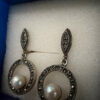 Beautiful silver earrings with marcasite and natural pearls#114