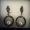 Beautiful silver earrings with marcasite and natural pearls#114