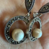 Beautiful silver earrings with marcasite and natural pearls#114