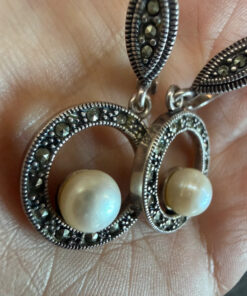 Beautiful silver earrings with marcasite and natural pearls