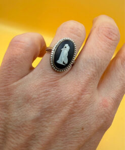 Vintage Unique Sterling Silver Wedgwood Black Jasperware Cameo Ring Size I 1/2#114