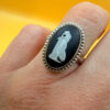 Vintage Unique Sterling Silver Wedgwood Black Jasperware Cameo Ring Size I 1/2#114