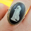 Vintage Unique Sterling Silver Wedgwood Black Jasperware Cameo Ring Size I 1/2#114