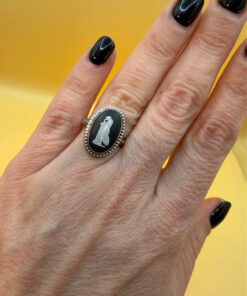 Vintage Unique Sterling Silver Wedgwood Black Jasperware Cameo Ring Size I 1/2