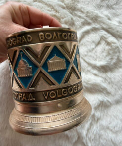Soviet USSR Vintage Glass Tea Cup Holder “Volgograd”Podstakannik 1960-70s  USSR