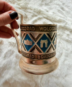 Soviet USSR Vintage Glass Tea Cup Holder “Volgograd”Podstakannik 1960-70s  USSR