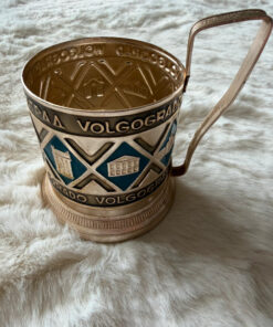 Soviet USSR Vintage Glass Tea Cup Holder “Volgograd”Podstakannik 1960-70s USSR