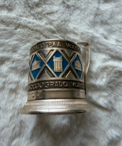 Soviet USSR Vintage Glass Tea Cup Holder “Volgograd”Podstakannik 1960-70s USSR