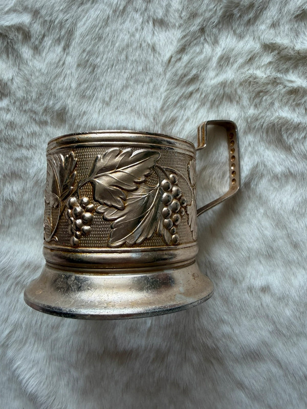 Soviet USSR vintage Glass Tea Cup Holder grape Podstakannik 1960-70s USSR
